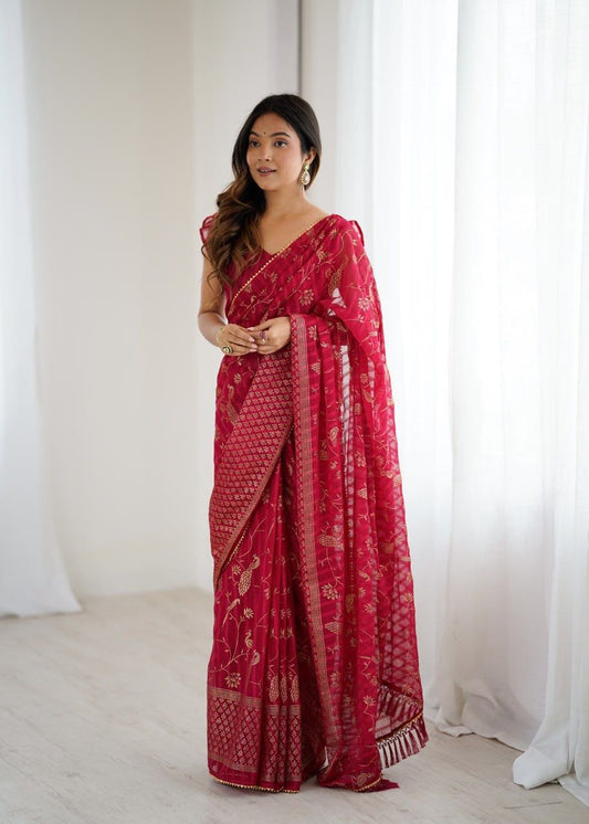 Stunning Traditional Look in Elegant Red Saree