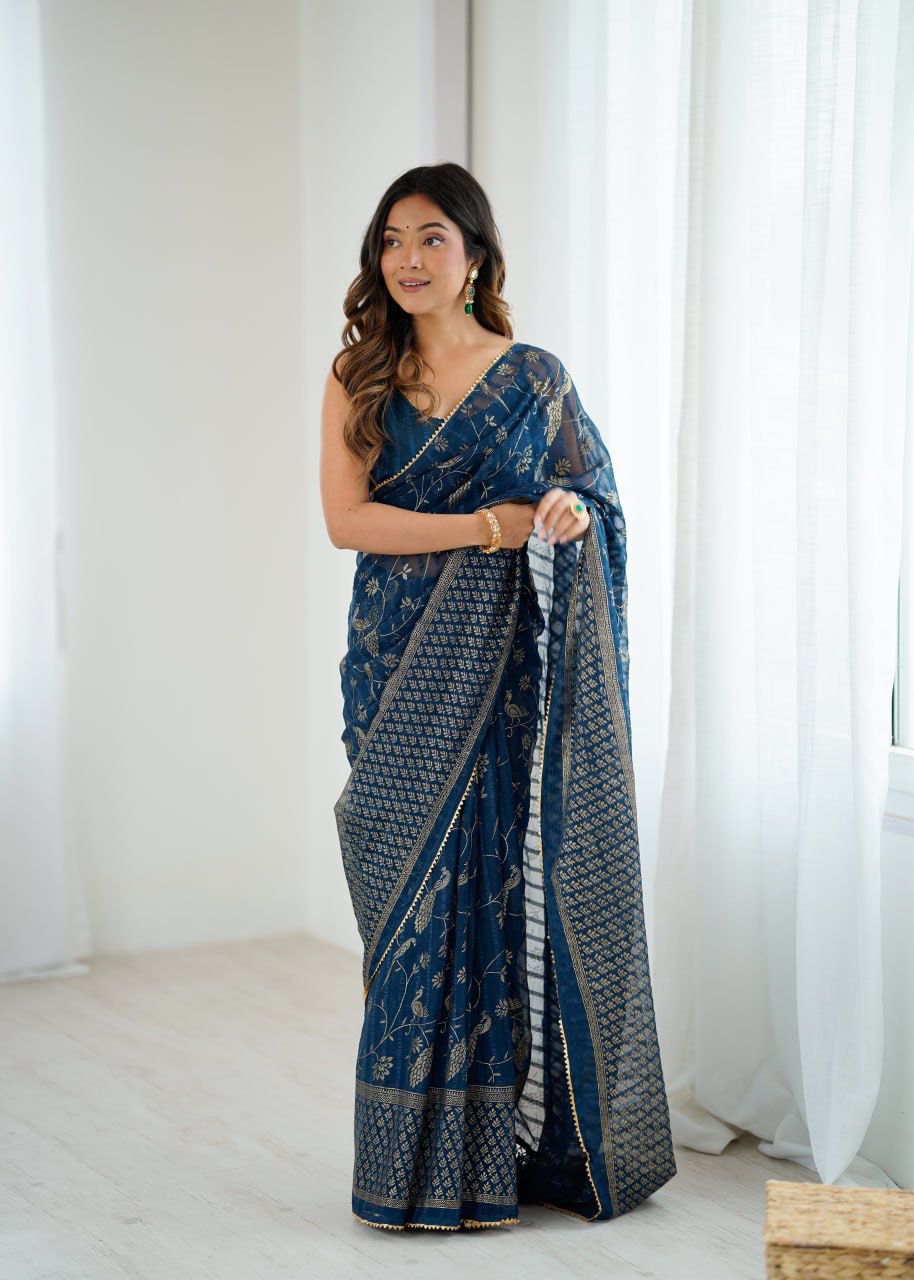 Graceful Charm in Elegant Blue Saree Look